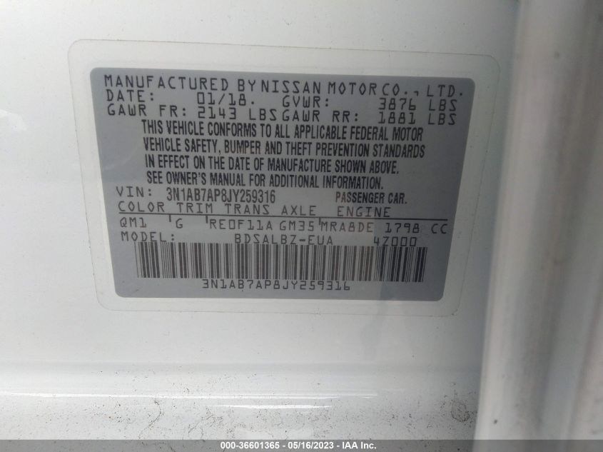 2018 NISSAN SENTRA S - 3N1AB7AP8JY259316