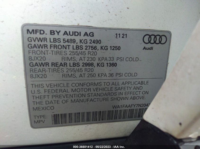 2022 AUDI Q5 S LINE PRESTIGE - WA1FAAFY7N2043024
