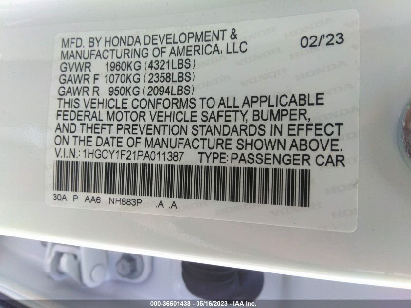 2023 HONDA ACCORD SEDAN LX - 1HGCY1F21PA011387
