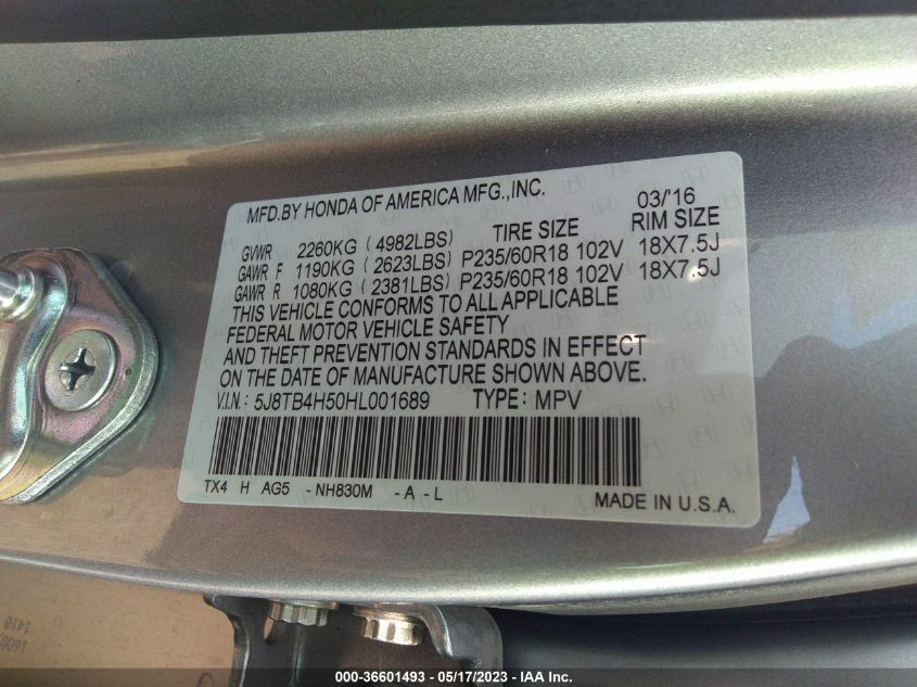 2017 ACURA RDX W - 5J8TB4H50HL001689