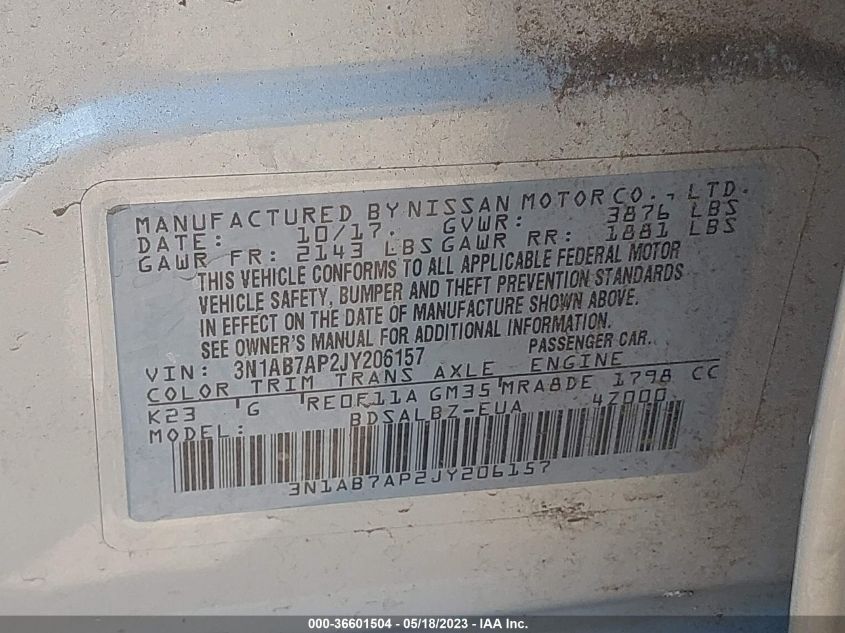 2018 NISSAN SENTRA S - 3N1AB7AP2JY206157