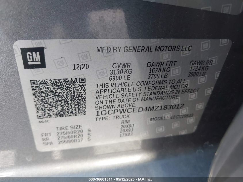 2021 CHEVROLET SILVERADO 1500 LT - 1GCPWCED4MZ183012