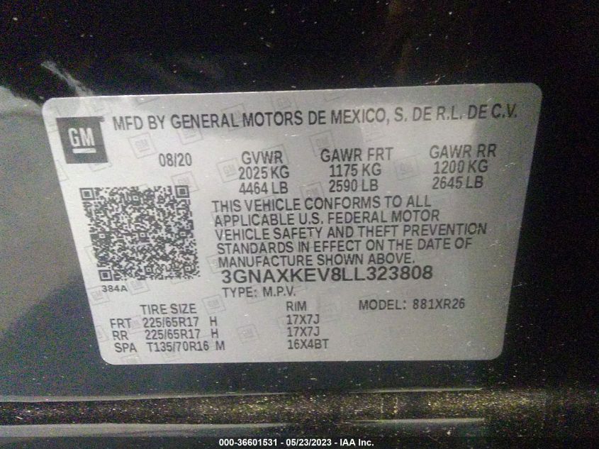 2020 CHEVROLET EQUINOX LT - 3GNAXKEV8LL323808