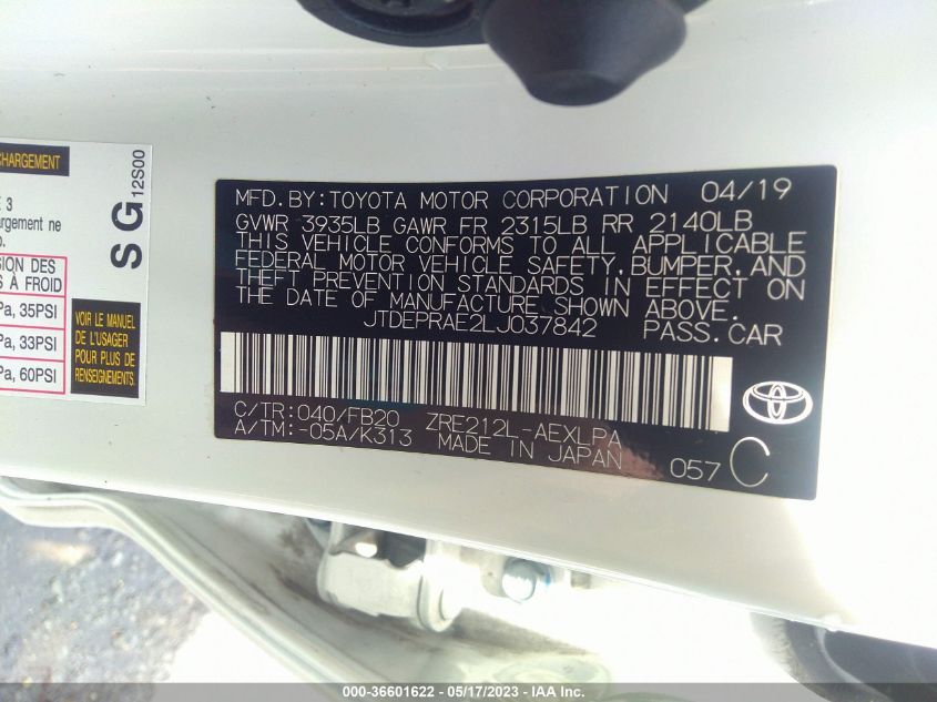 2020 TOYOTA COROLLA LE - JTDEPRAE2LJ037842