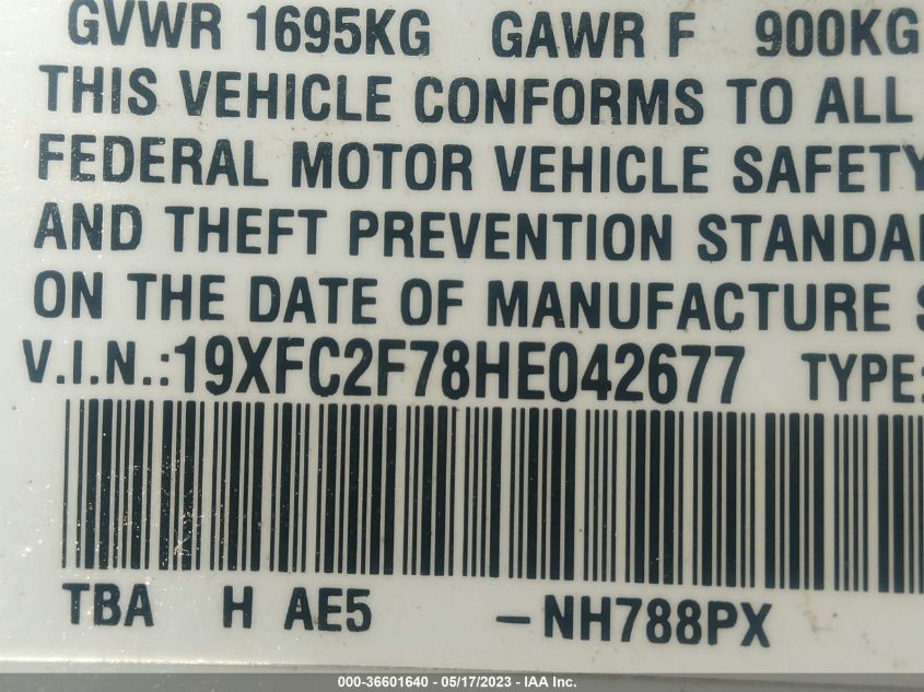 2017 HONDA CIVIC SEDAN EX - 19XFC2F78HE042677