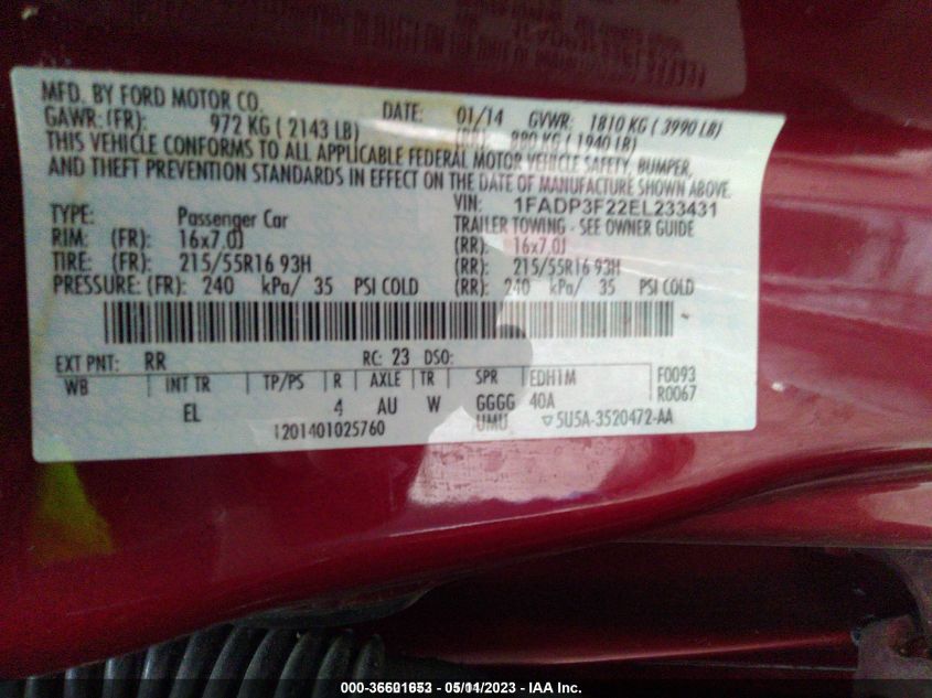 2014 FORD FOCUS SE - 1FADP3F22EL233431
