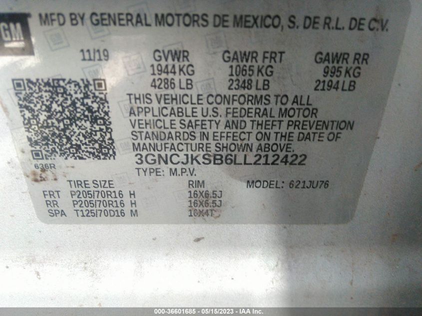2020 CHEVROLET TRAX LS - 3GNCJKSB6LL212422