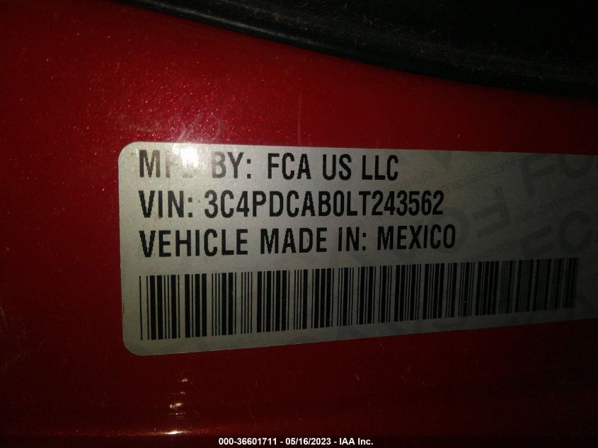 2020 DODGE JOURNEY SE VALUE - 3C4PDCAB0LT243562