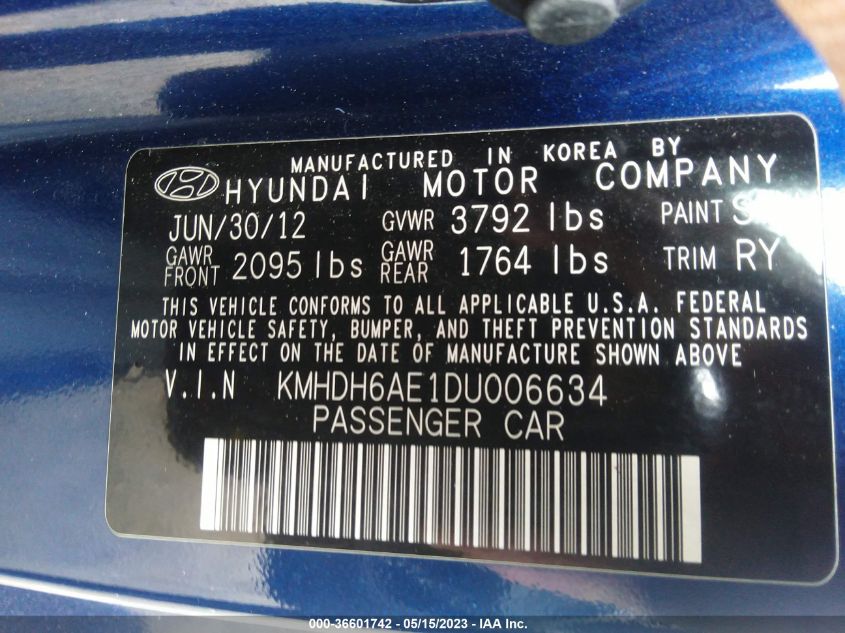 2013 HYUNDAI ELANTRA COUPE SE KMHDH6AE1DU006634