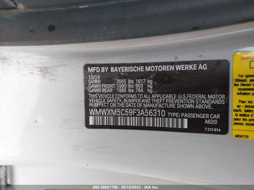 2015 MINI HARDTOP COOPER WMWXM5C59F3A56310