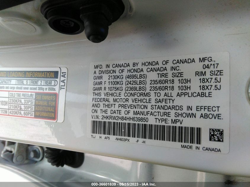 2017 HONDA CR-V EX-L - 2HKRW2H84HH639850