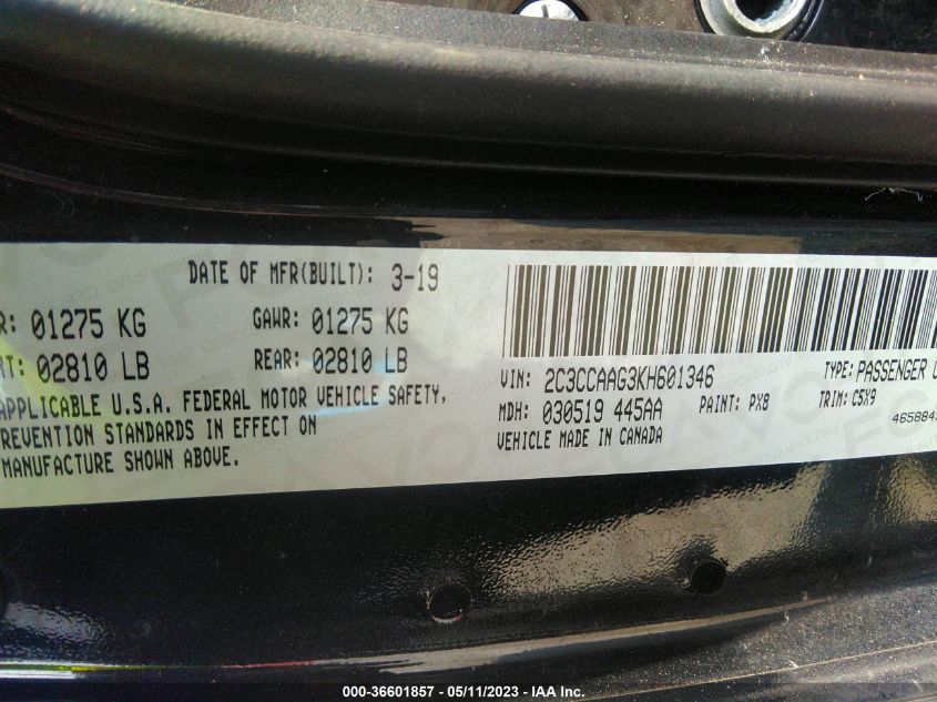 2019 CHRYSLER 300 TOURING - 2C3CCAAG3KH601346