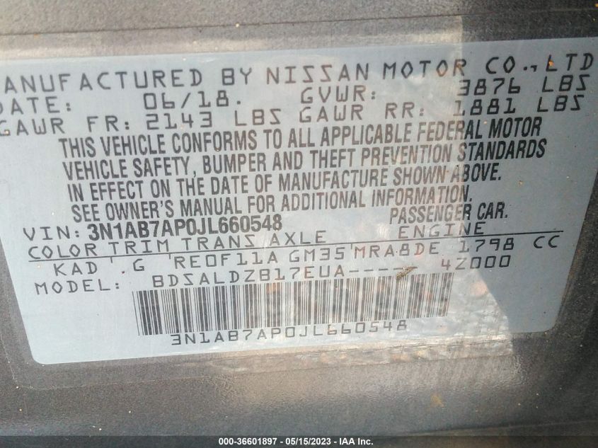 2018 NISSAN SENTRA SV - 3N1AB7AP0JL660548