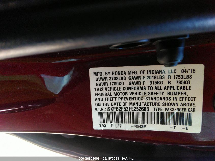 2015 HONDA CIVIC SEDAN LX - 19XFB2F53FE252683
