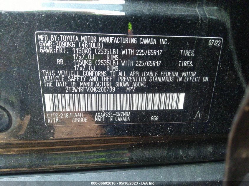 2022 TOYOTA RAV4 XLE - 2T3W1RFVXNC200709