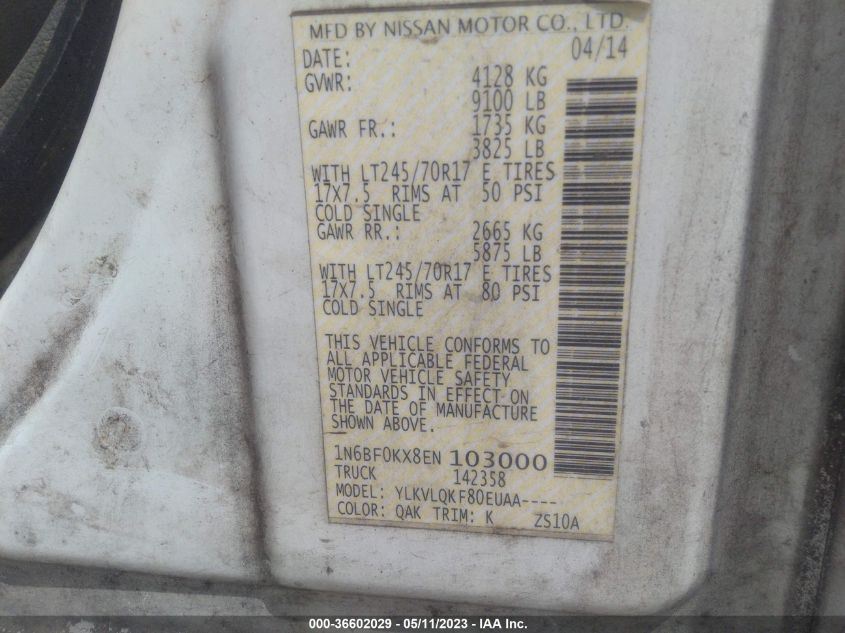 2014 NISSAN NV S - 1N6BF0KX8EN103000