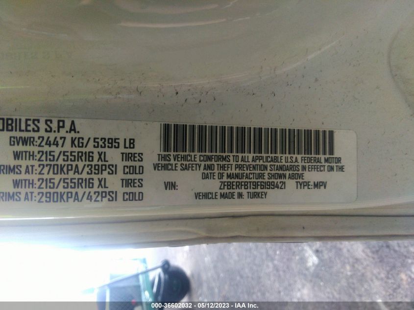 2015 RAM PROMASTER CITY CARGO VAN TRADESMAN SLT ZFBERFBT9F6199421