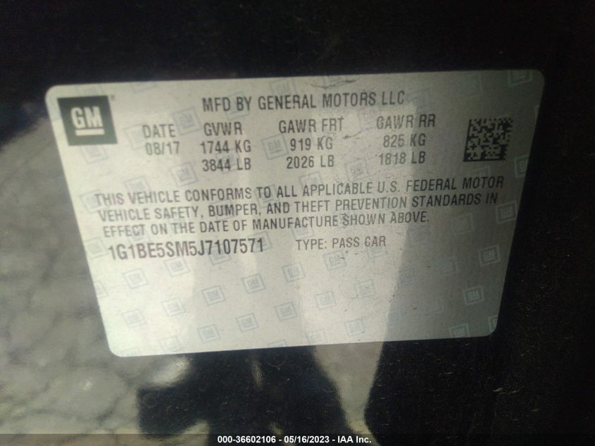 2018 CHEVROLET CRUZE LT - 1G1BE5SM5J7107571