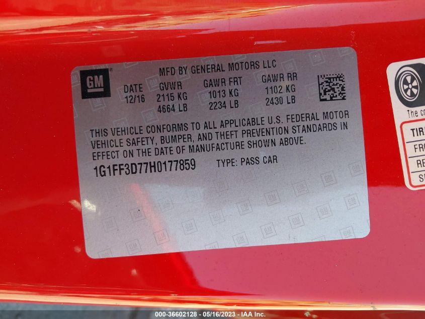 2017 CHEVROLET CAMARO 1SS - 1G1FF3D77H0177859