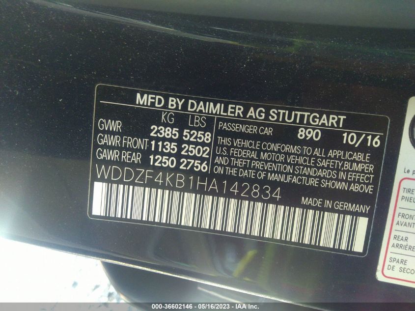 2017 MERCEDES-BENZ E-CLASS E 300 - WDDZF4KB1HA142834
