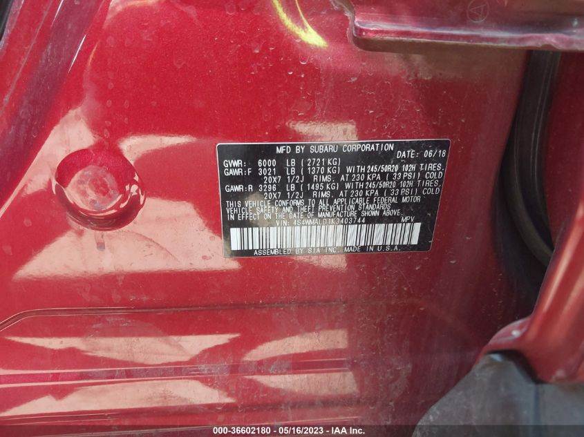 2019 SUBARU ASCENT LIMITED - 4S4WMALD1K3403744