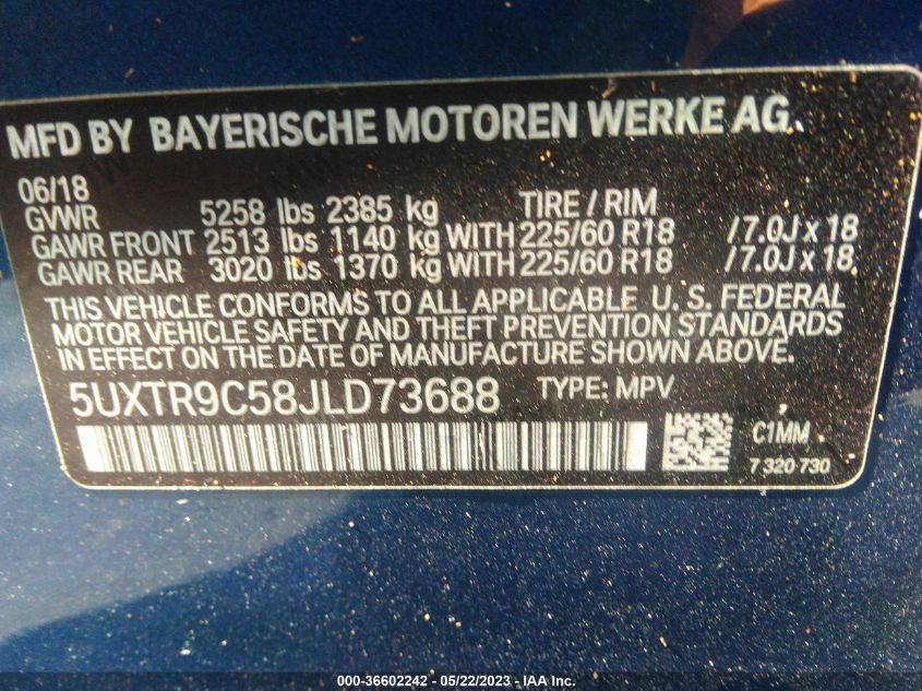 2018 BMW X3 XDRIVE30I - 5UXTR9C58JLD73688