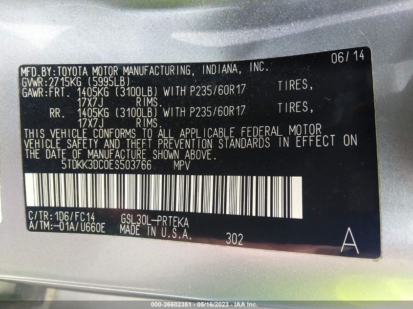 2014 TOYOTA SIENNA LE - 5TDKK3DC0ES503766