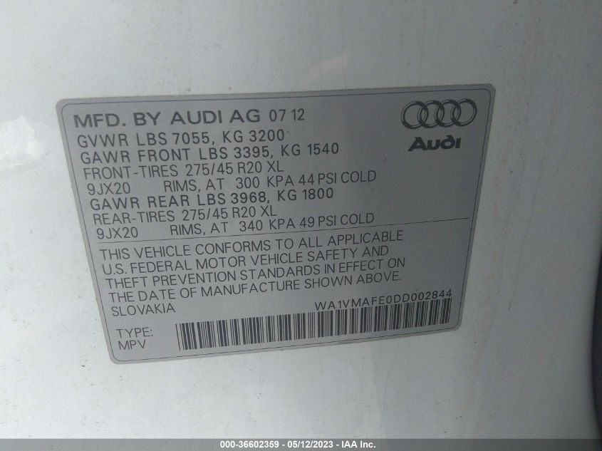 2013 AUDI Q7 3.0L TDI PRESTIGE - WA1VMAFE0DD002844