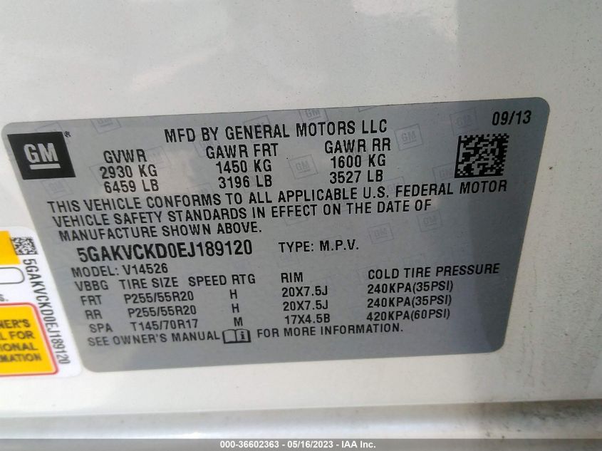 2014 BUICK ENCLAVE PREMIUM - 5GAKVCKD0EJ189120
