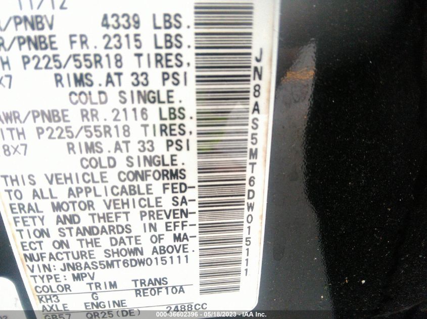 2013 NISSAN ROGUE SL - JN8AS5MT6DW015111