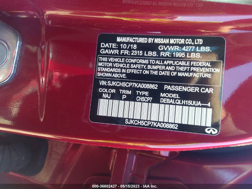 2019 INFINITI QX30 LUXE SJKCH5CP7KA008862