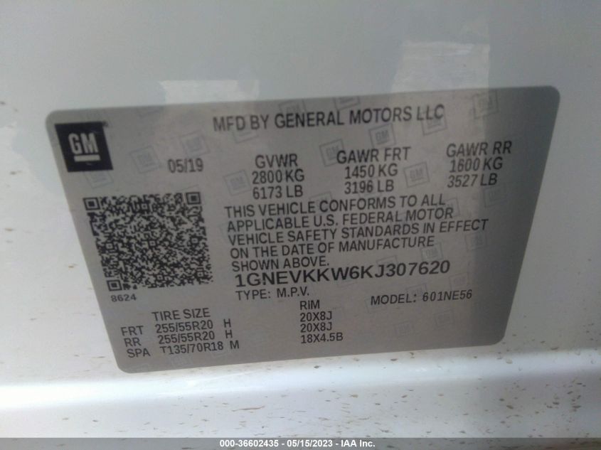 2019 CHEVROLET TRAVERSE PREMIER - 1GNEVKKW6KJ307620