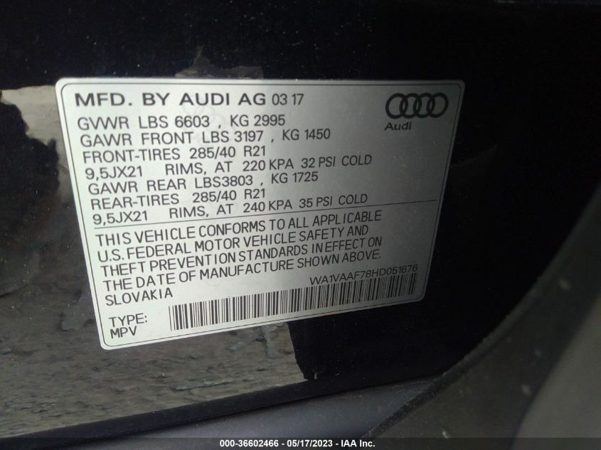 2017 AUDI Q7 PRESTIGE - WA1VAAF78HD051676