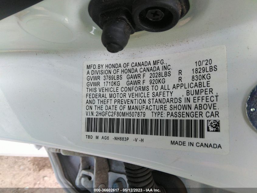 2021 HONDA CIVIC SEDAN SPORT - 2HGFC2F80MH507879