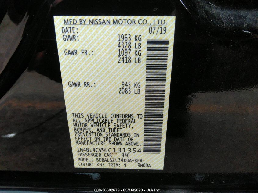 2020 NISSAN ALTIMA 2.5 SR - 1N4BL4CV9LC131354