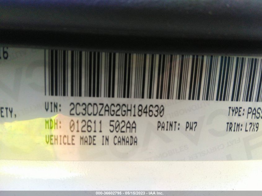 2016 DODGE CHALLENGER SXT - 2C3CDZAG2GH184630