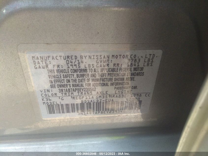2014 NISSAN SENTRA S/FE+ S/SV/FE+ SV/SR/SL - 3N1AB7AP8EY239542