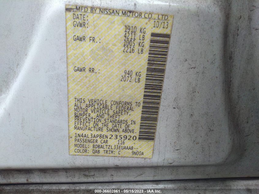 2014 NISSAN ALTIMA 2.5 SV - 1N4AL3AP8EN235920