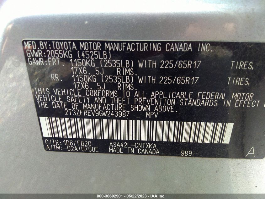 2016 TOYOTA RAV4 LE - 2T3ZFREV9GW243987