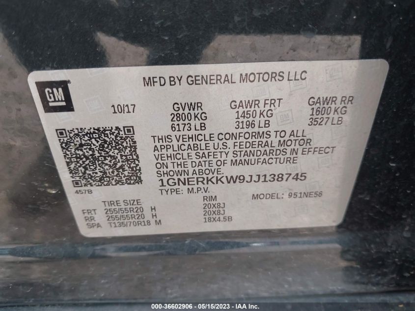 2018 CHEVROLET TRAVERSE PREMIER - 1GNERKKW9JJ138745