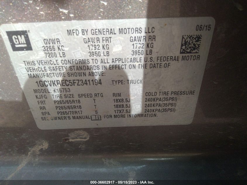 2015 CHEVROLET SILVERADO 1500 LT - 1GCVKREC5FZ341194