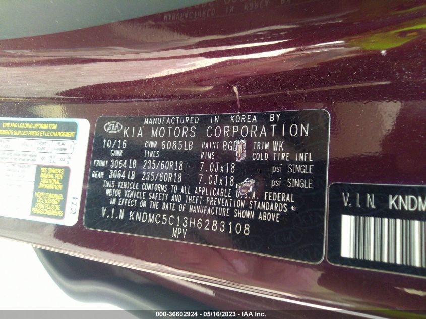 2017 KIA SEDONA SX - KNDMC5C13H6283108