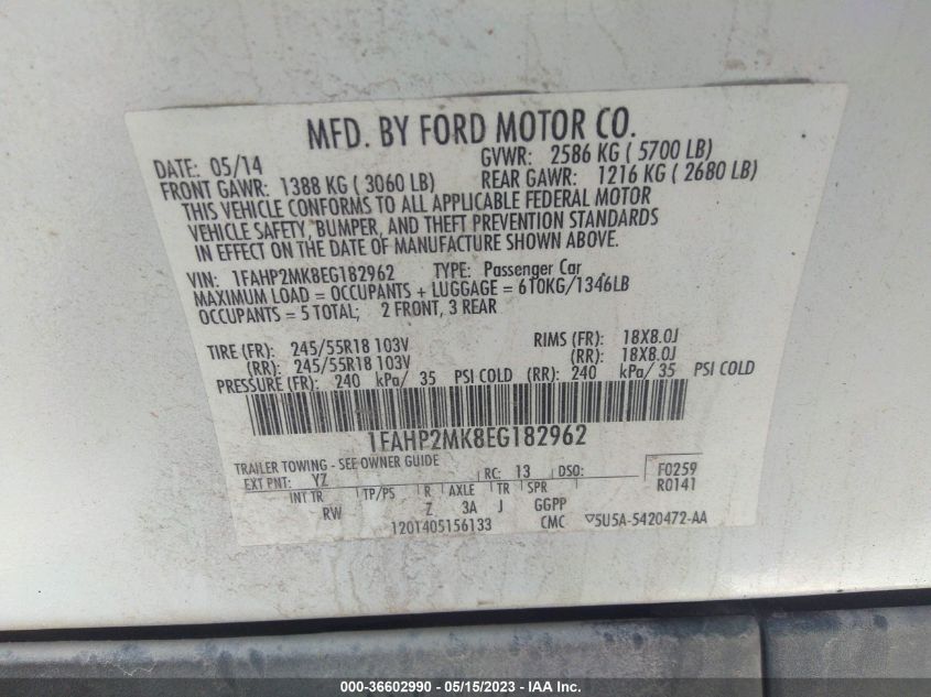 2014 FORD SEDAN POLICE INTERCEPTOR 1FAHP2MK8EG182962
