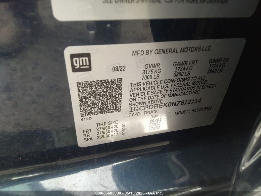 2022 CHEVROLET SILVERADO 1500 CUSTOM - 1GCPDBEK0NZ612114