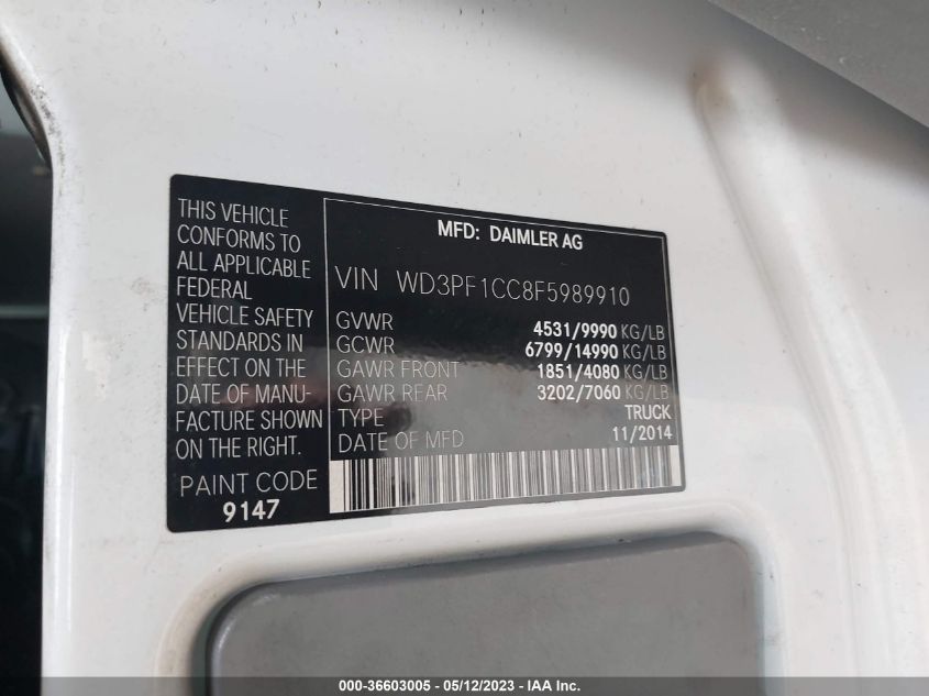 2015 MERCEDES-BENZ SPRINTER CARGO VANS WD3PF1CC8F5989910