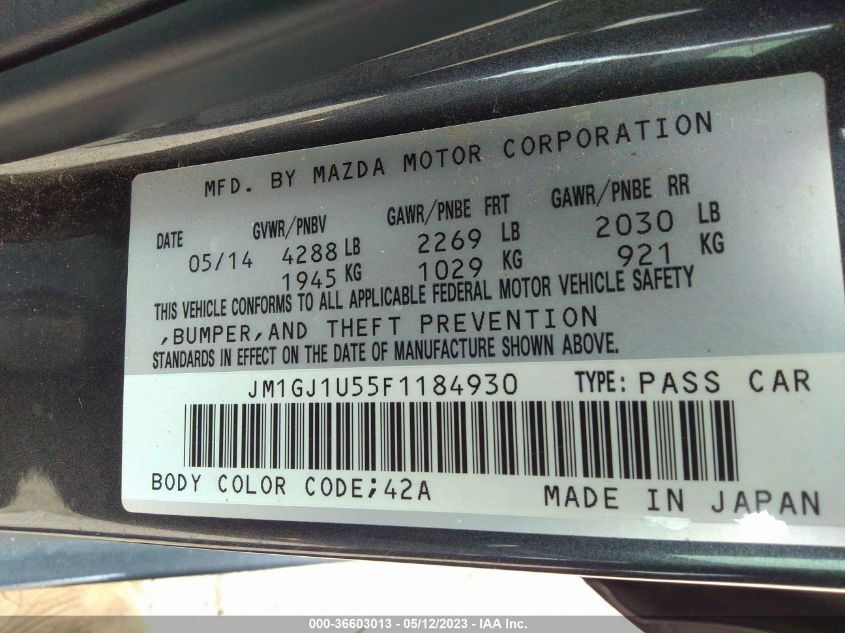2015 MAZDA MAZDA6 I SPORT - JM1GJ1U55F1184930