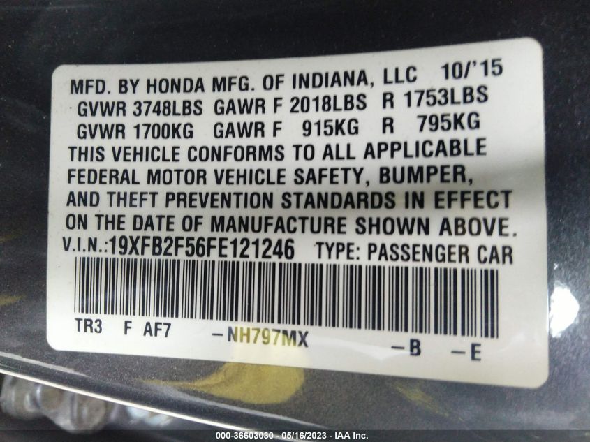2015 HONDA CIVIC SEDAN LX - 19XFB2F56FE121246