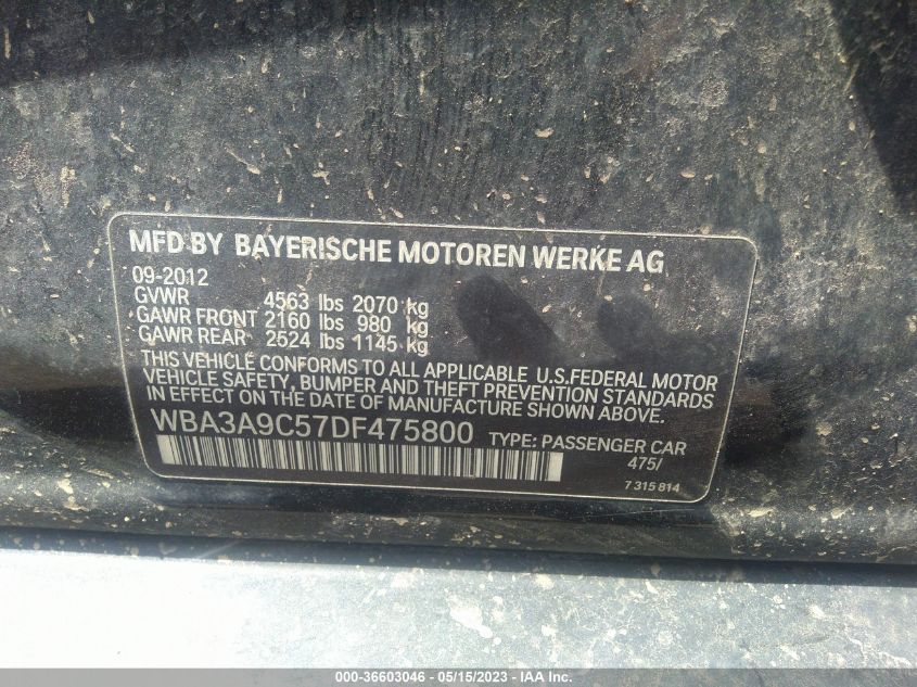 2013 BMW 3 SERIES 335I - WBA3A9C57DF475800