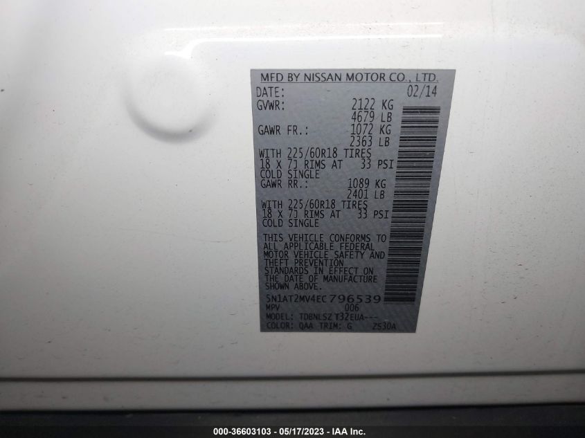 2014 NISSAN ROGUE SL - 5N1AT2MV4EC796539