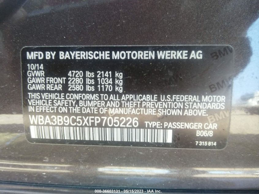 2015 BMW 3 SERIES 335I XDRIVE - WBA3B9C5XFP705226